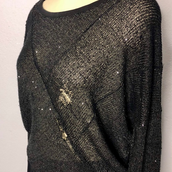 Guess Large Black Sequin Destroyed Knit Sweater - Picture 5 of 7